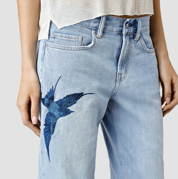 ALL SAINTS RELAXED MID RISE BIRD EMBROIDERED JEANS - Picture 6 of 14